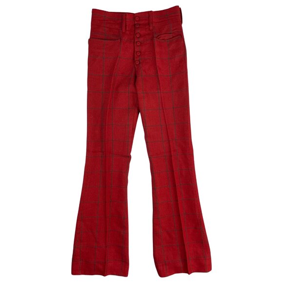 Vintage Pants - Vintage Red Plaid Pants Hand Tailored Wider Leg Wool 1990s Red Blue High Waist